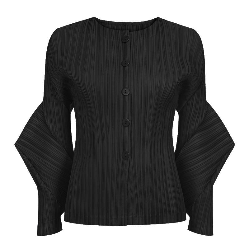 Long Sleeve Round Neck Top Women's Loose Slimming Shirt Chic Design Cardigan Niche