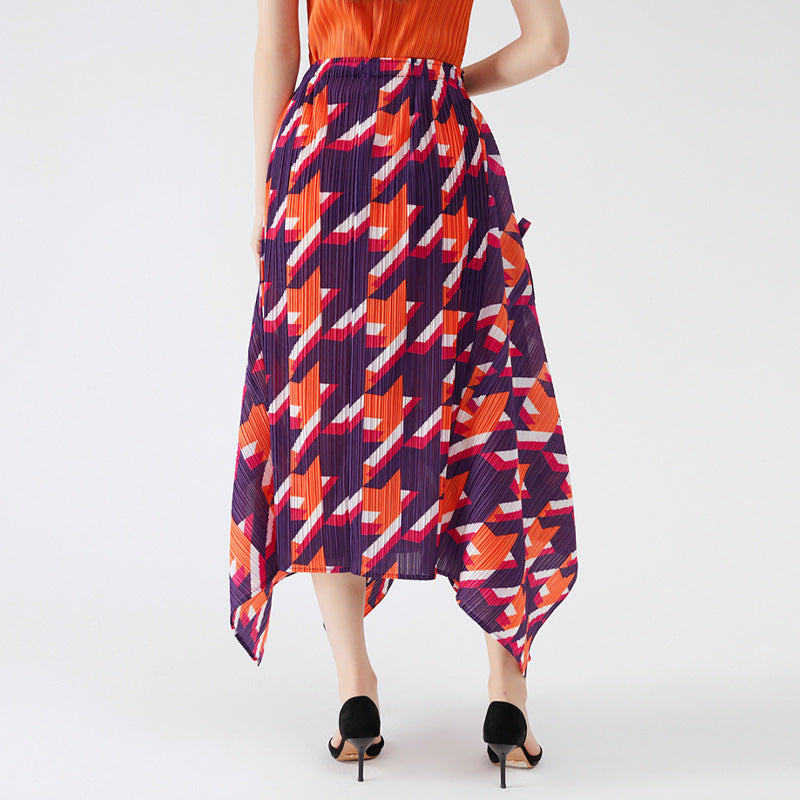 Casual Style Houndstooth Skirt Female Waist Slimming Slit Versatile Pleated Dress