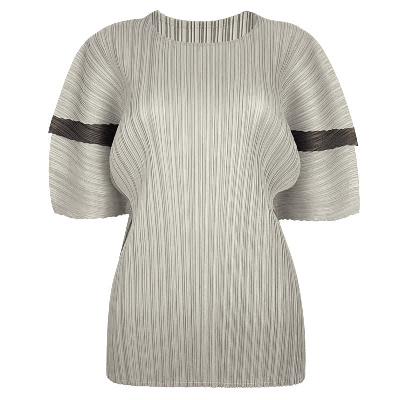 Plus Size Contrast Color Design Simple Loose Patchwork Top Female Summer