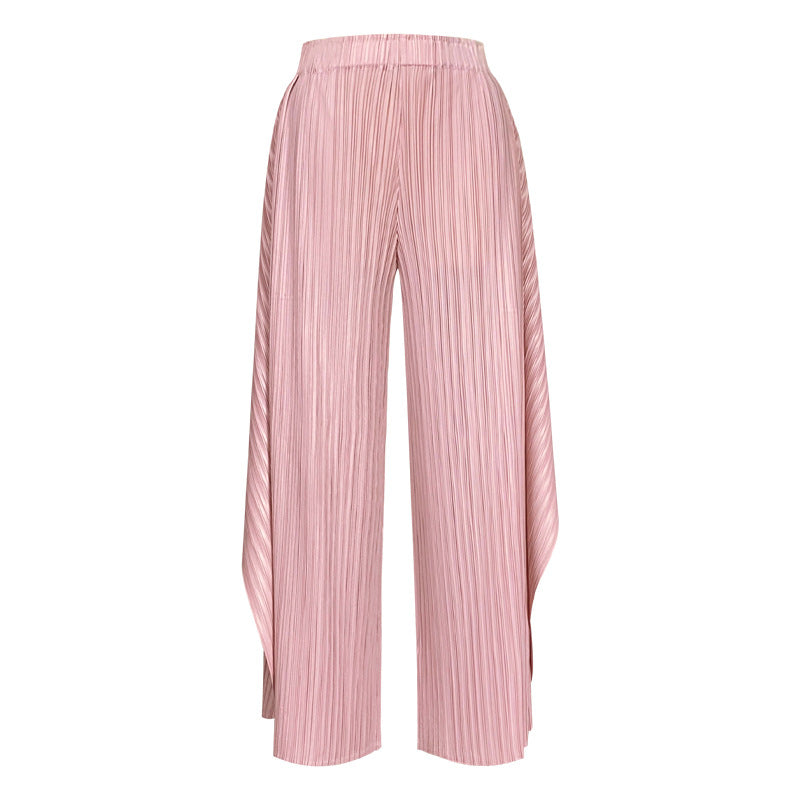 Ribbon Harem Pants Design Split Drooping Wide-Leg Pants Women's Lace-up Slimming Solid Color Trousers