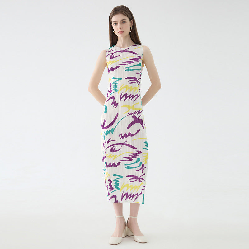 Printed Sleeveless Dress Women's Mid-Length Simple Slim Fit Bottoming Skirt