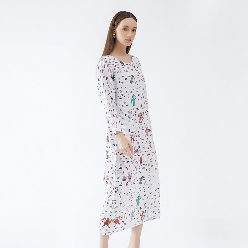 Petite Dress Pleated Slim-Fit Long-Sleeved Pleated Dress