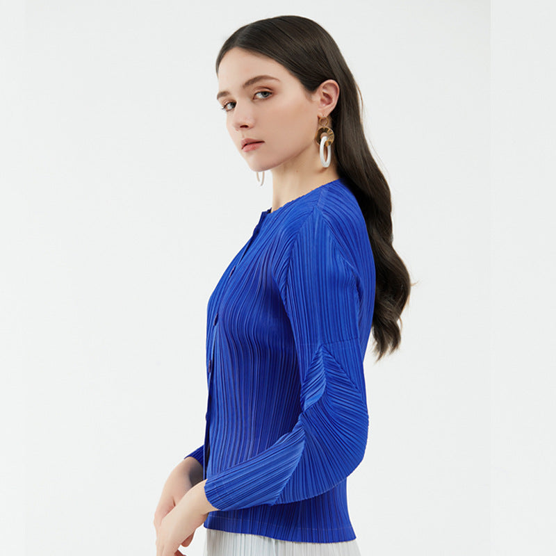 Long Sleeve Round Neck Top Women's Loose Slimming Shirt Chic Design Cardigan Niche