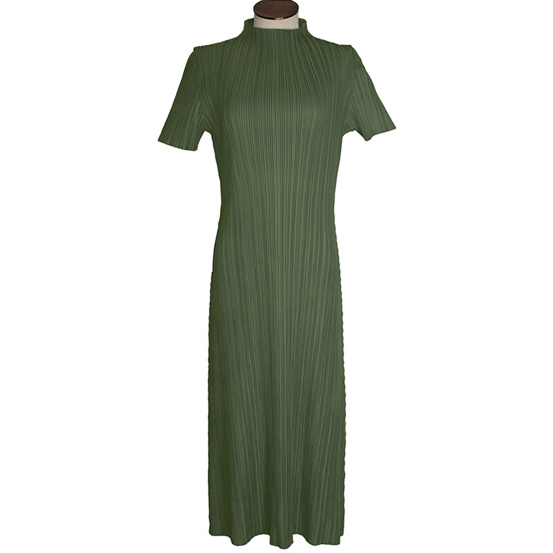 Simple Basic Versatile Stand Collar Long Skirt Pleated Skirt Dress Wholesale