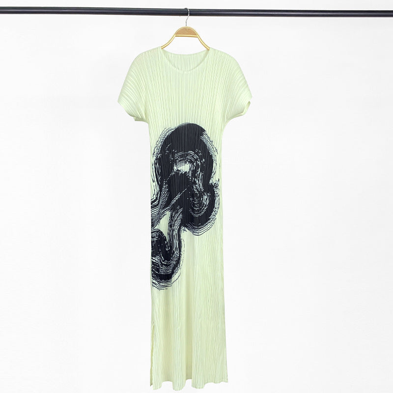 Pleated Dress Women's Design Slim-Fit Slimming Printed Dress for Women