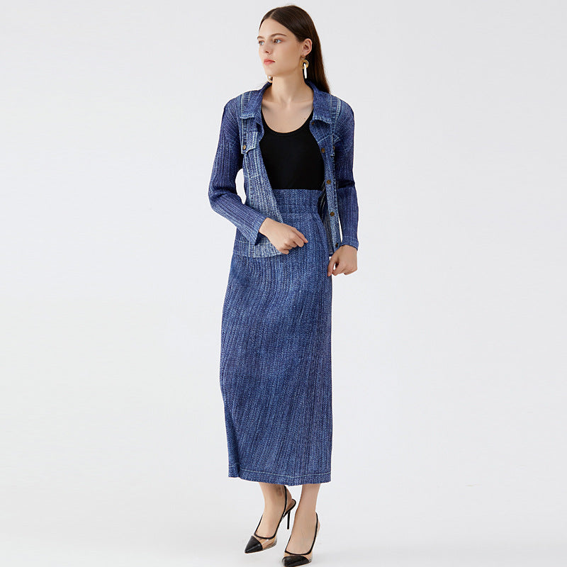 Denim Denim Shirt Women's Autumn Thin Top Slim Fit Skirt Net Infrared Match Suit Women