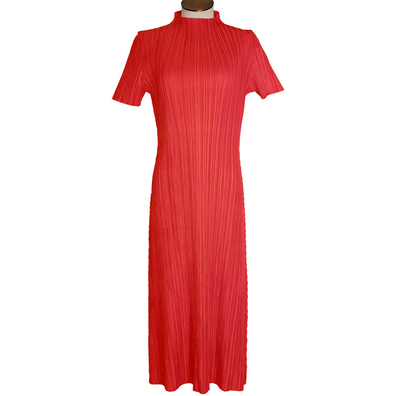 Simple Basic Versatile Stand Collar Long Skirt Pleated Skirt Dress Wholesale