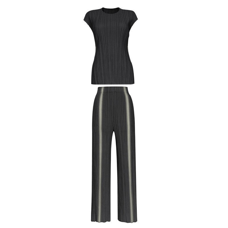 Contrast Color Suit Women's Loose Short-Sleeved Shirt Casual Pants Two-Piece Set Slimming Suit Suit