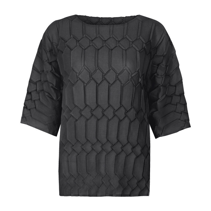 Plus Size Loose round Neck Top Bottoming T-shirt Women Wholesale Pleated