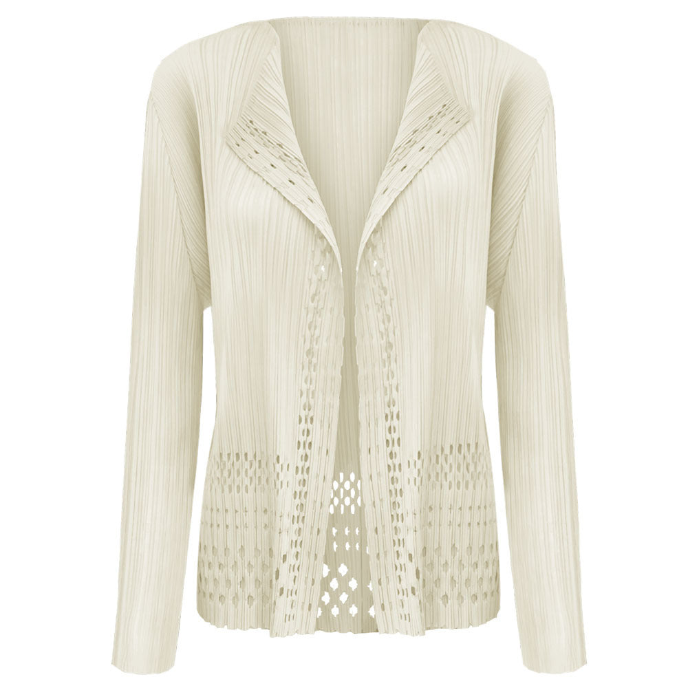 Casual Hollow-out Apricot Long Sleeve Cardigan Jacket Chanel's Style Skirt Women's Two-Piece Set