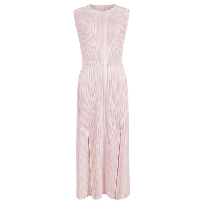 Casual Slit round Neck A- line Skirt Stitching Dress