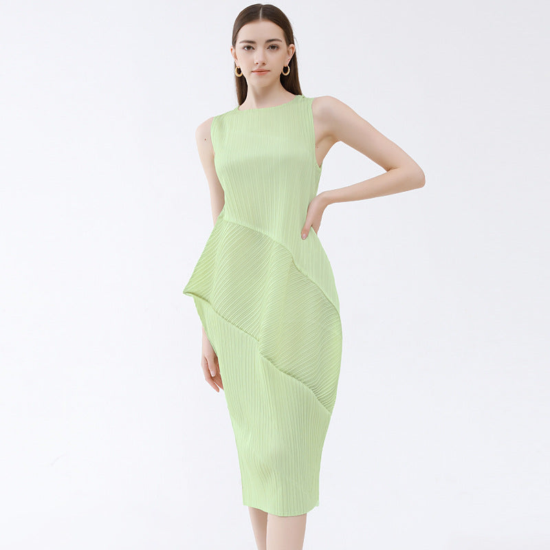 Folding Dress Female Pure Color Slimming Personality Style Dress Midi A- Line Skirt