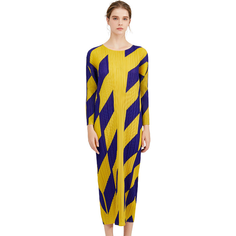 Dress Printed Women's Summer Minimalist Long Sleeve A- line Skirt