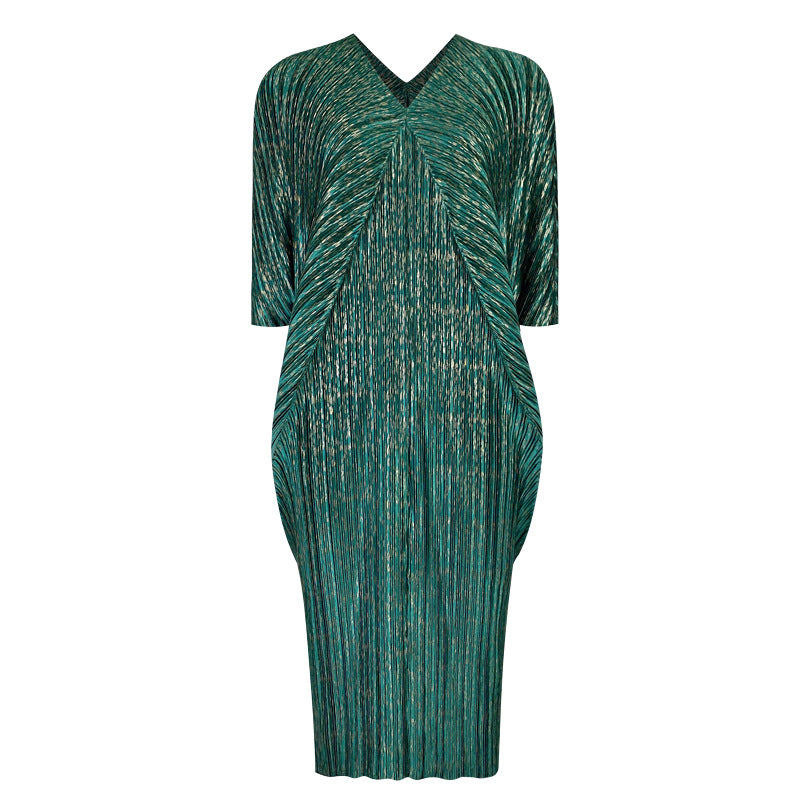 New Pink to Make You Younger Slimming Sense of Design Elegant Mid-Length Batwing Sleeve Gilding Dress