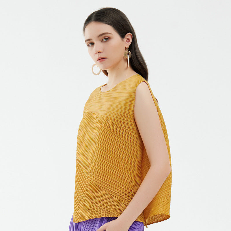 Irregular Design Simple Sleeveless round Neck Shirt Women's Vest Inner Wear