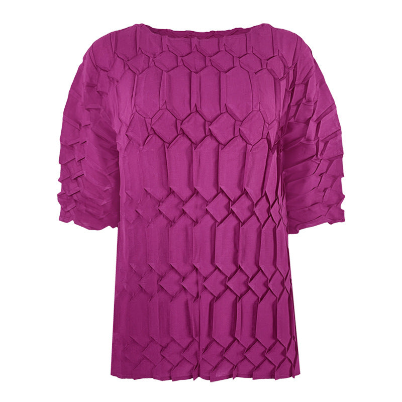 Plus Size Loose round Neck Top Bottoming T-shirt Women Wholesale Pleated