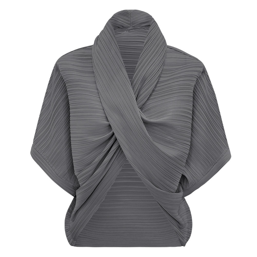 Personality Slim Fit Top Solid Color Batwing Sleeve Scarf Collar Women's T-shirt