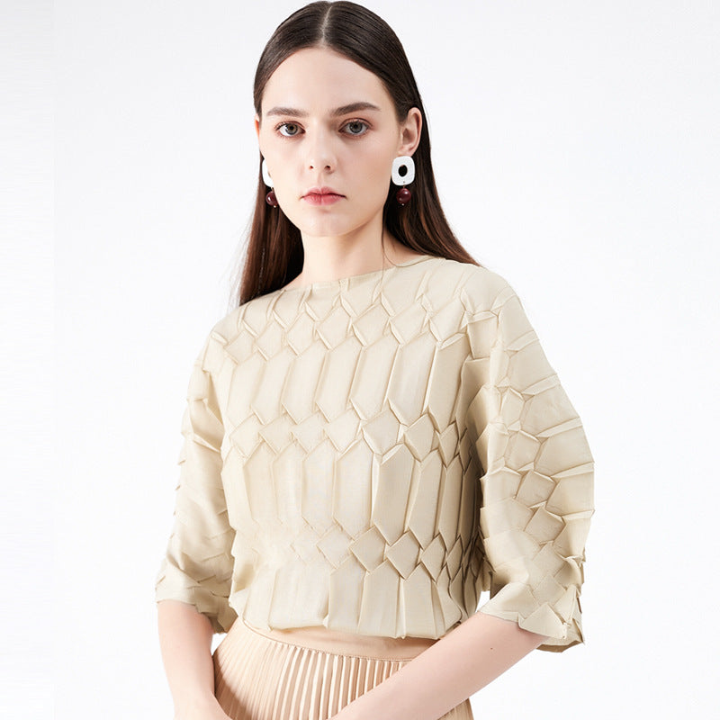 Plus Size Loose round Neck Top Bottoming T-shirt Women Wholesale Pleated