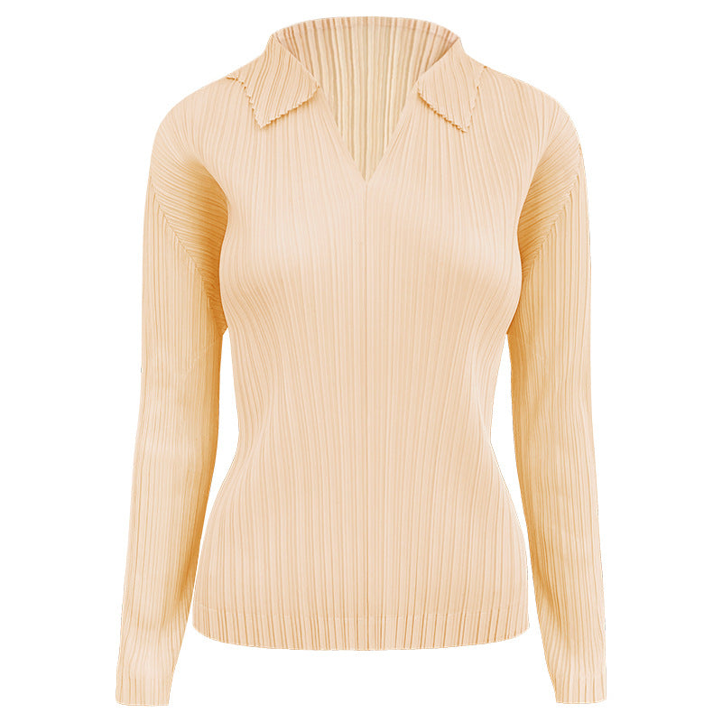 Early Slim Fit Polo Collar Long Sleeve Women's T-shirt Basic Style Top Women