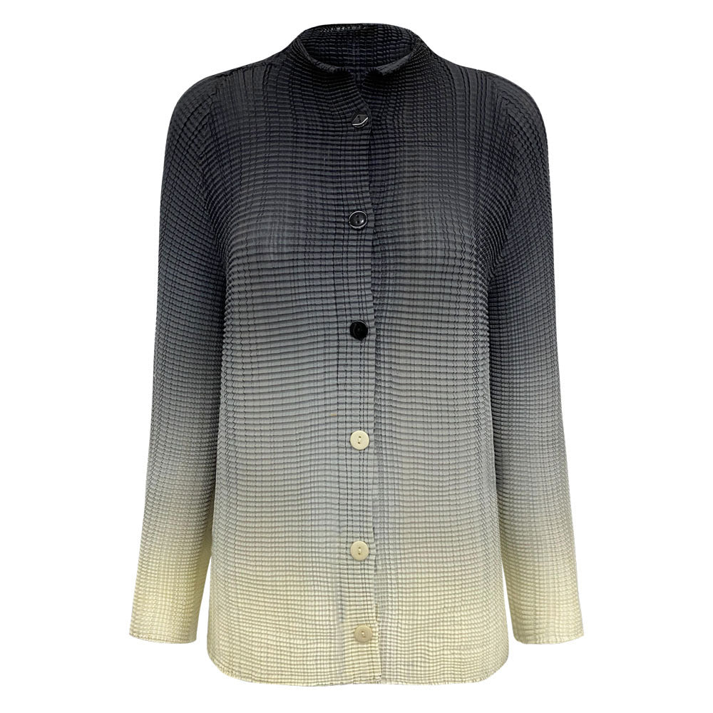 Gradient Pleated Chiffon Shirt Versatile Casual Small Open Collar Sweet Slimming Long Sleeve Printed Top for Women