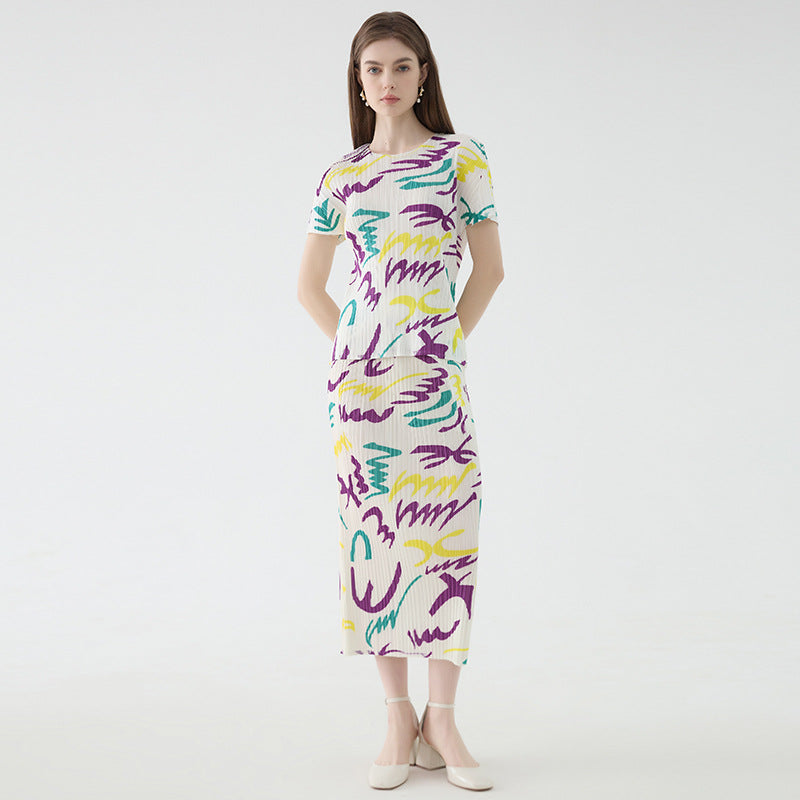 Letter Printing Suit Simple Short-Sleeved Shirt Slim Fit Two-Piece Overskirt Suit