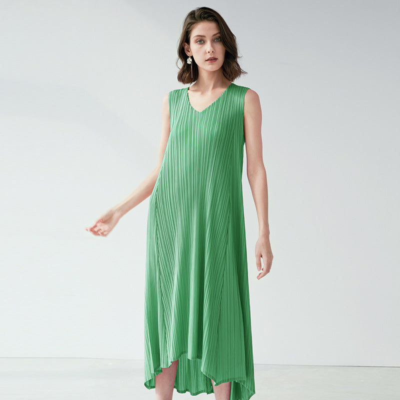 Dress Summer Women's Large Swing Waist-Controlled Lace-up Dress Elegant V-neck Sleeveless Skirt