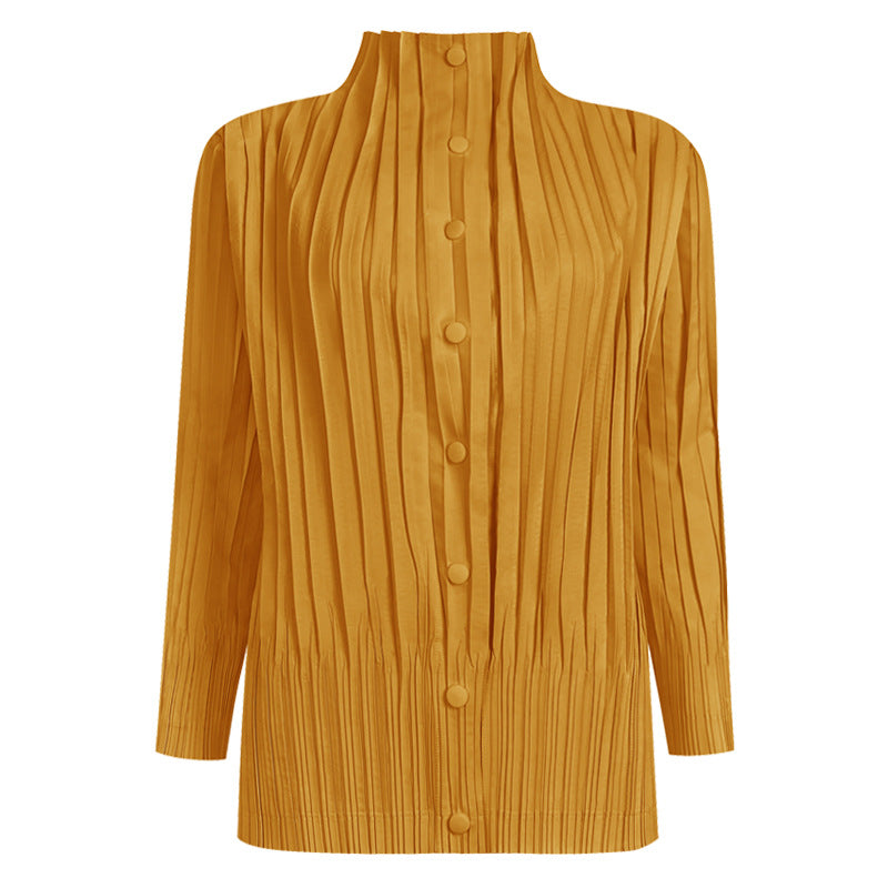 Collar Thin Cam Buckle Windbreaker Women's Wild Coat Pleated Cardigan