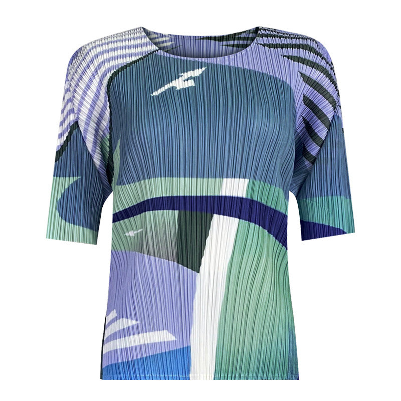 Printing and Dyeing Pleated Suit Slim Slimming Commuting Style Short-Sleeved Shirt Casual Pants Two-Piece Set