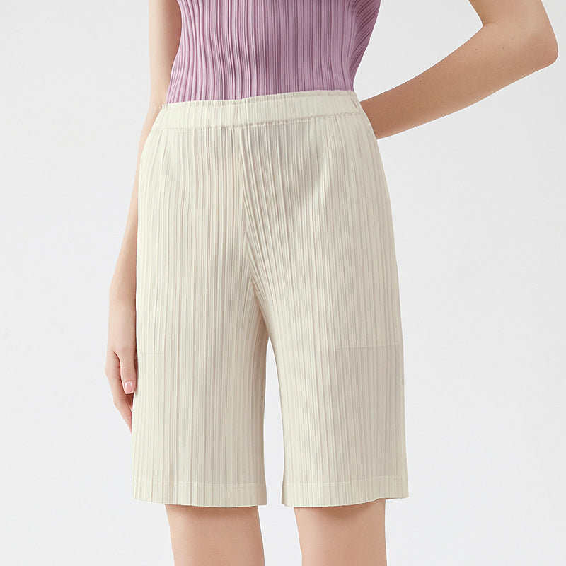 Cool Design Solid Color Five-Point Shorts Pocket Slim Basic Casual Pants for Women