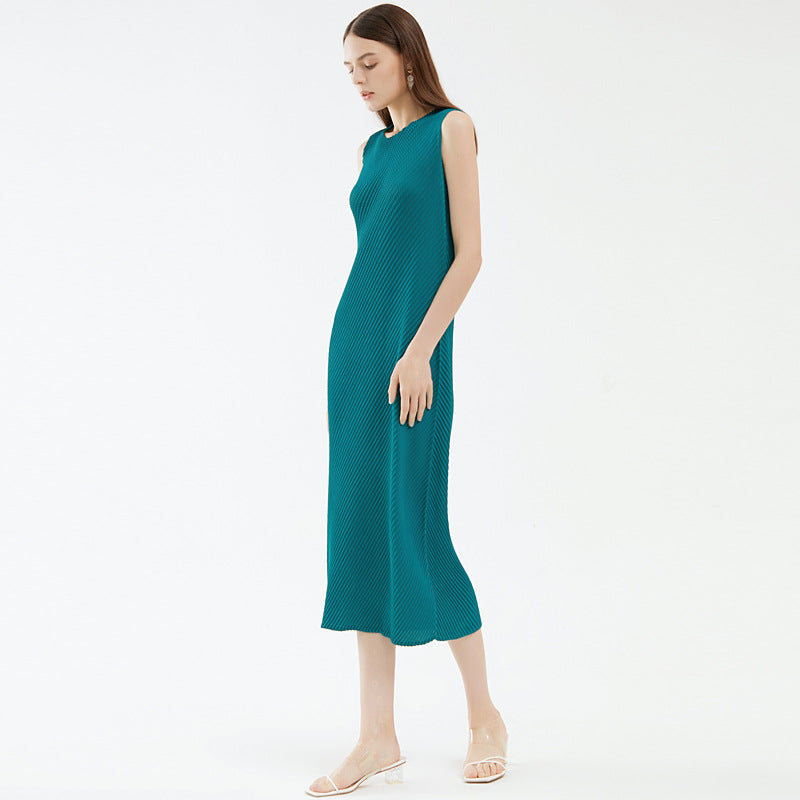 Main Line Scale Pleated Design Sense Niche Skirt Waist Slimming Mid-Length Dress Women