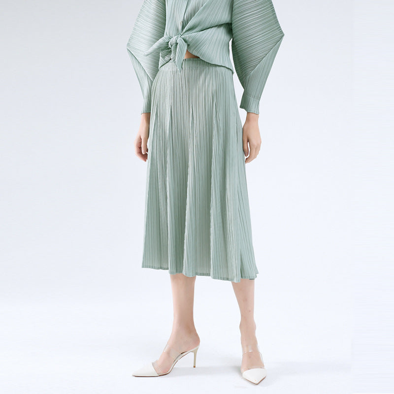 Leisure Anti-Aging Solid Skirt Women's Casual Mid-Length Patchwork Pleated Skirt Women