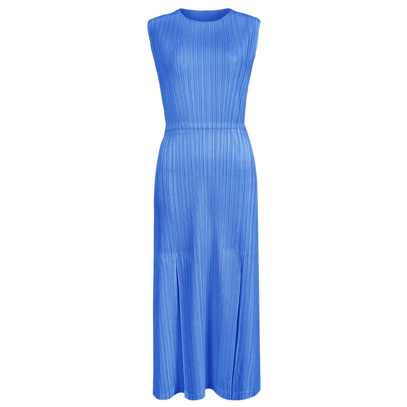 Casual Slit round Neck A- line Skirt Stitching Dress