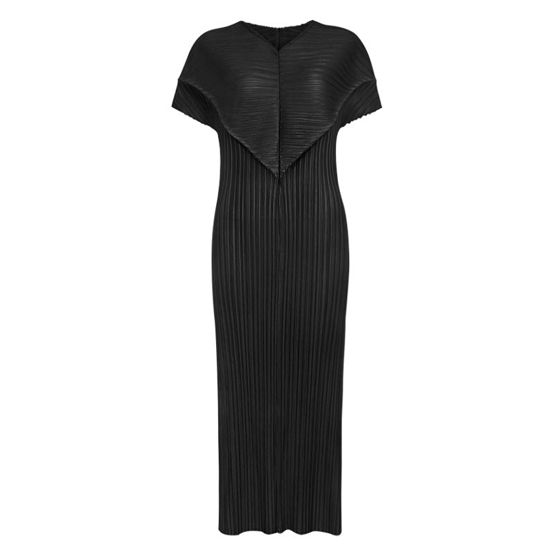 Short Sleeve Skirt Long Heart V-neck Slim Fit Dress Women Pure Color Slimming