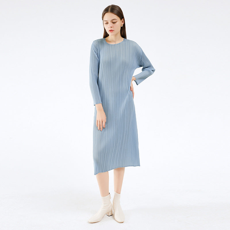 Classic Long Sleeve Solid Color Dress Women's Mid-Length Simple Slim Fit Slit Bottoming Skirt Autumn Clothing