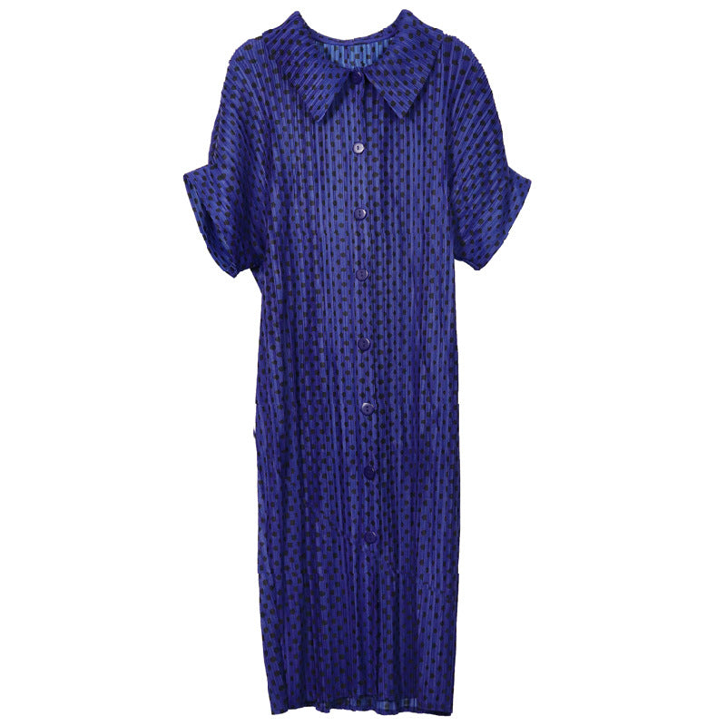 Printing Mesh Red Wave Point Lapel Button Cardigan Outer Wear Cardigan Dress and Coat