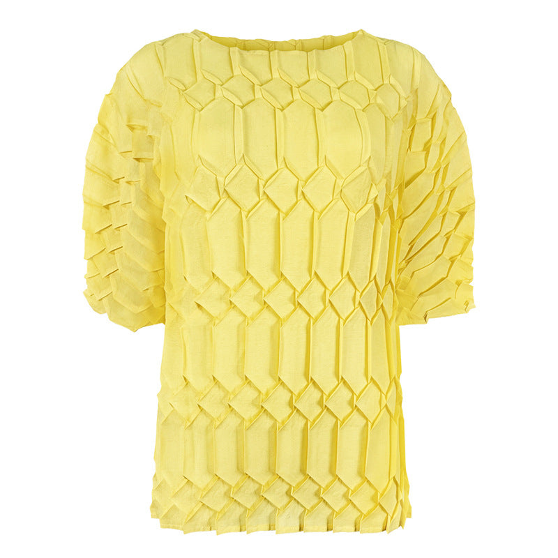 Plus Size Loose round Neck Top Bottoming T-shirt Women Wholesale Pleated