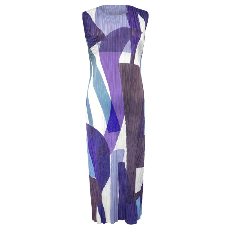 Geometric Sleeveless Slim Fit Dress Women's Long and Simple All-Matching Slimming A- line Skirt