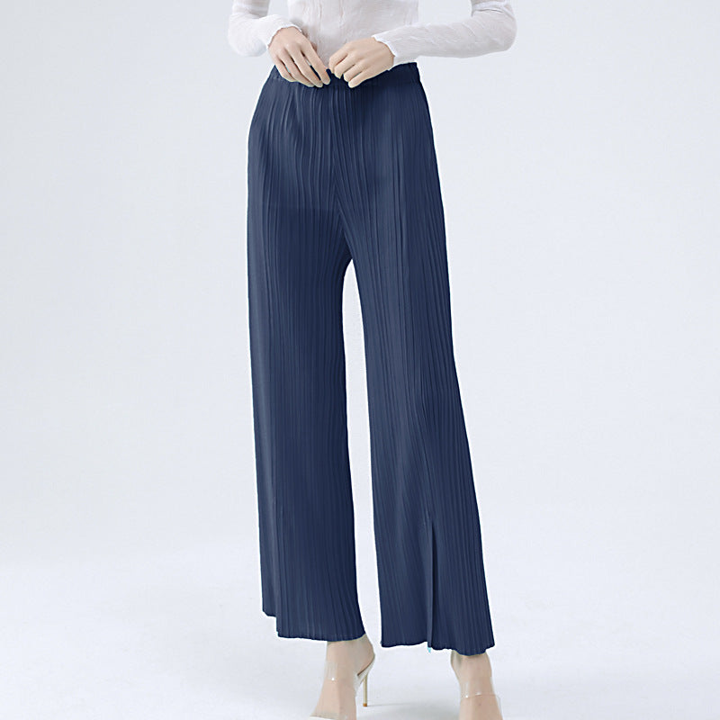 Casual Pants Simple Loose Comfortable Stretch Pleated Trousers Split Straight Pants Women