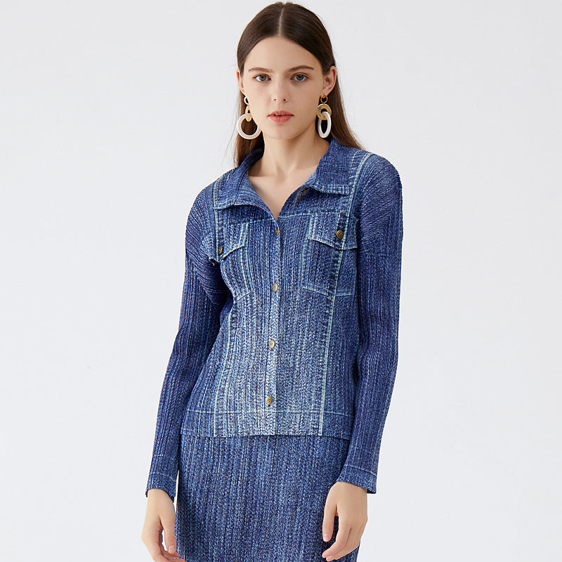 Denim Denim Shirt Women's Autumn Thin Top Slim Fit Skirt Net Infrared Match Suit Women