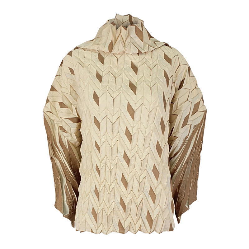 Plaid Pleated Pile Collar Pullover Sweater Women's Loose Casual Long Sleeves Top