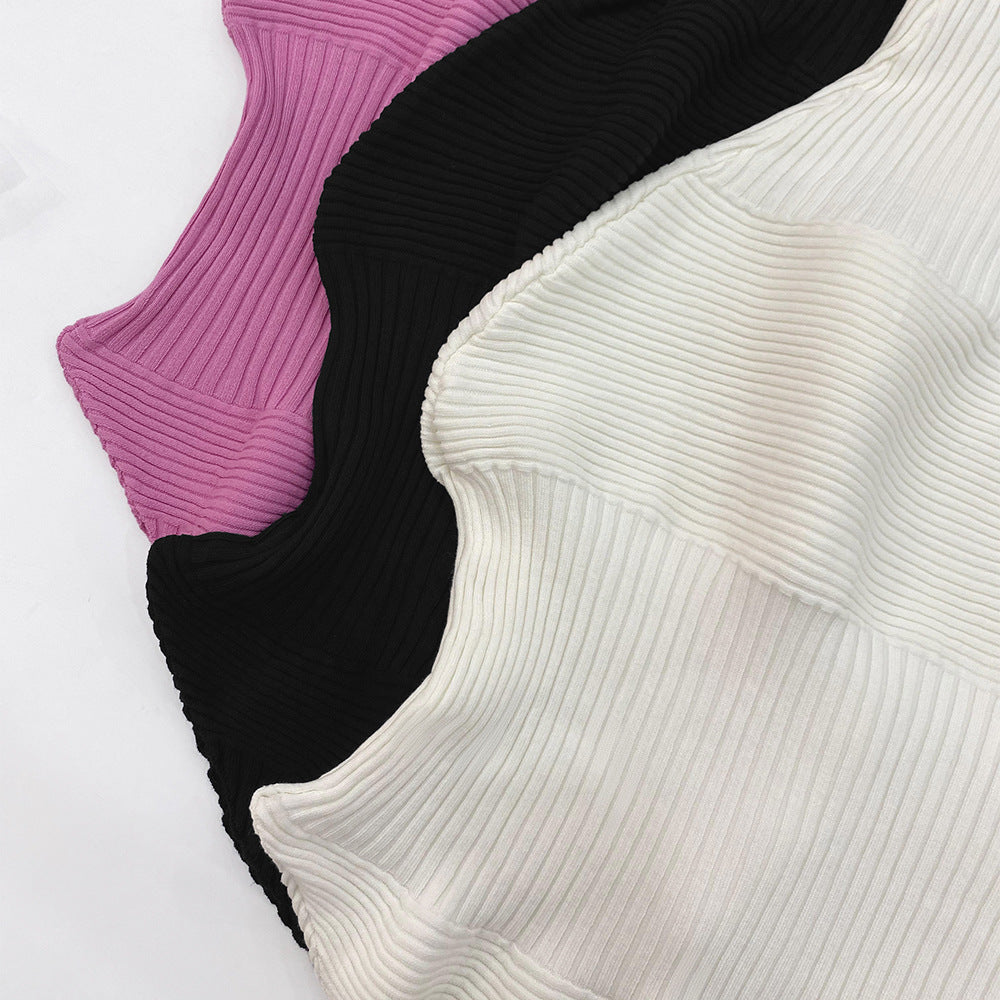 Sea Urchin Knitted Sleeveless Two-Piece Suit Women's Vest Top Bubble Skirt