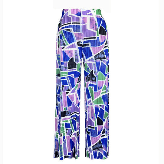 Pleated Suit round Neck Short Sleeve Loose Printing and Dyeing Casual Trousers Elegant Square Two-Piece Set for Women