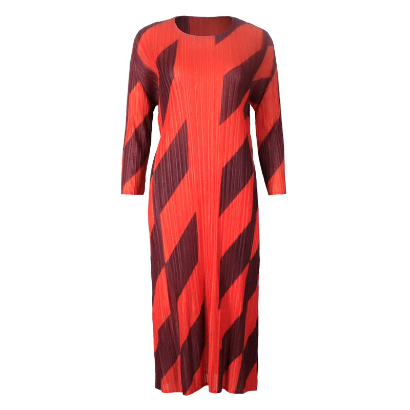 Dress Printed Women's Summer Minimalist Long Sleeve A- line Skirt