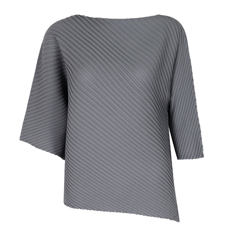 off-Shoulder Collar Irregular Top Women's Design Sense Niche Loose Three-Quarter-Length-Sleeved T-shirt Women