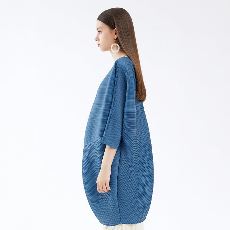 Batwing Sleeve Design Love Top Loose Solid Color Mid-Length Stitching Long Sleeve T-shirt Women