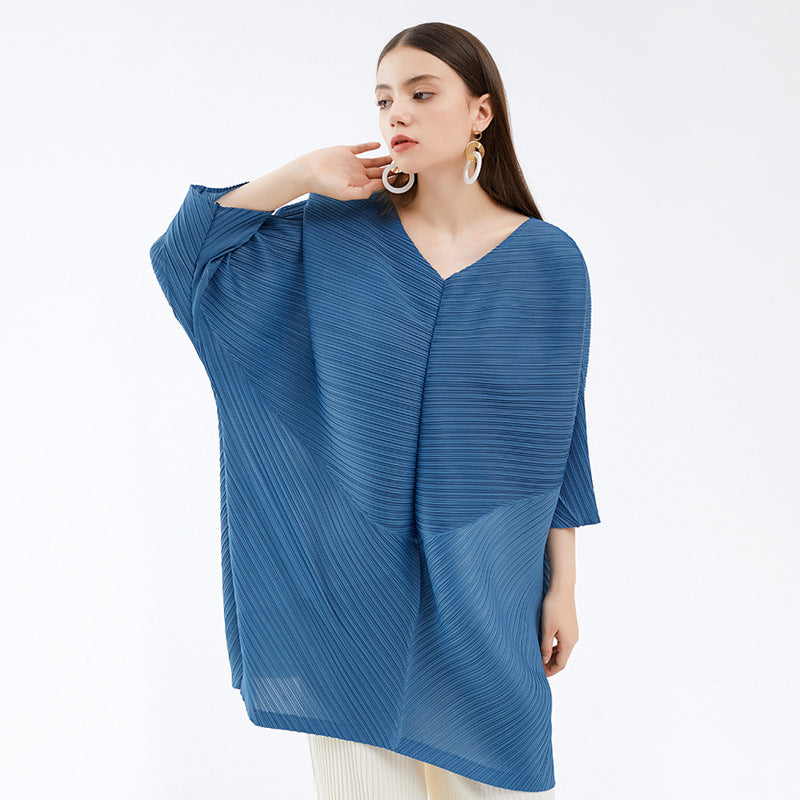 Batwing Sleeve Design Love Top Loose Solid Color Mid-Length Stitching Long Sleeve T-shirt Women