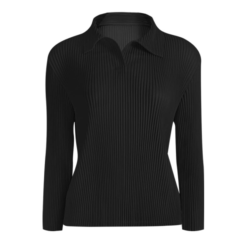 Long Sleeve Inner Wear Polo Collar Bottoming T-shirt Women's Slim Fit Slimming Casual Peplum Top