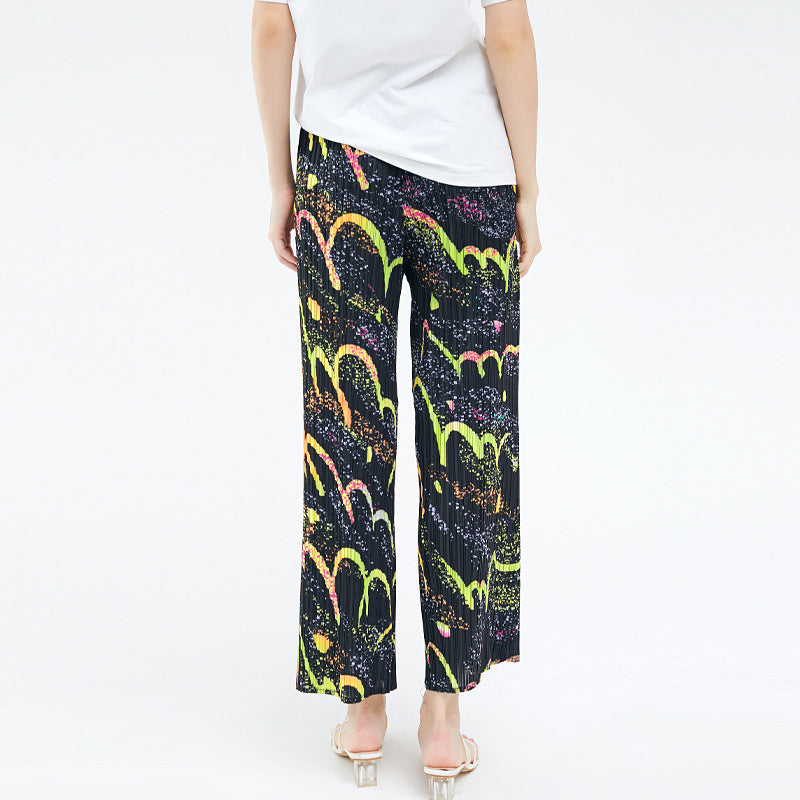 All-Matching Pleated Print Slimming Loose Casual Wide-Leg Pants for Women