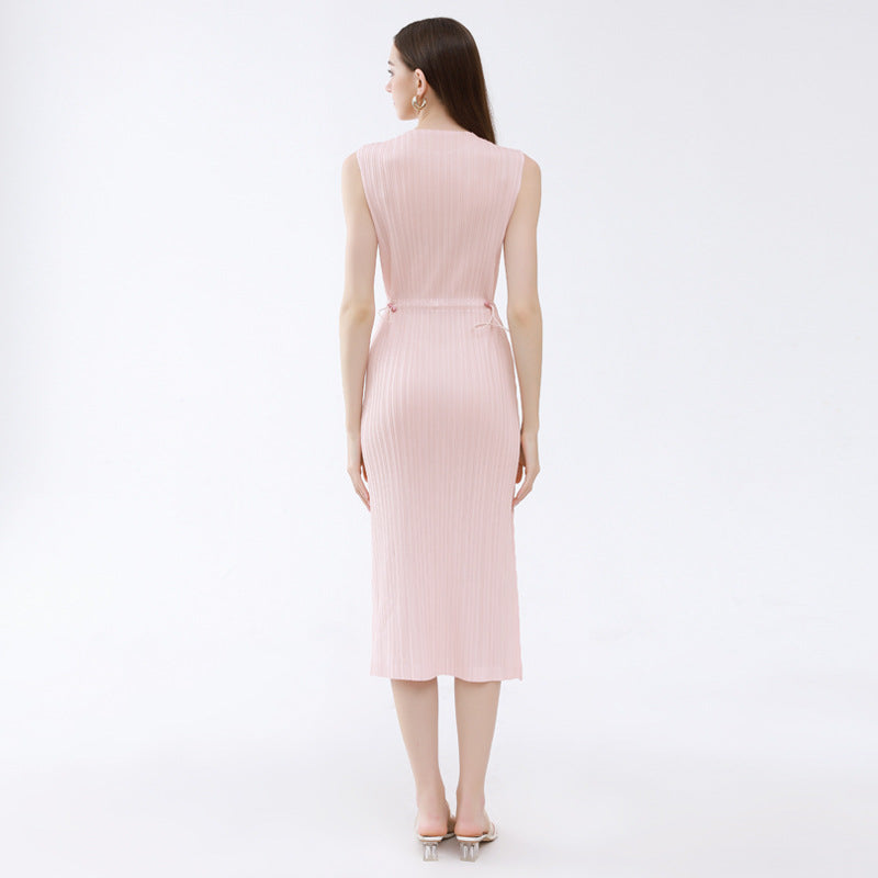 Casual Slit round Neck A- line Skirt Stitching Dress