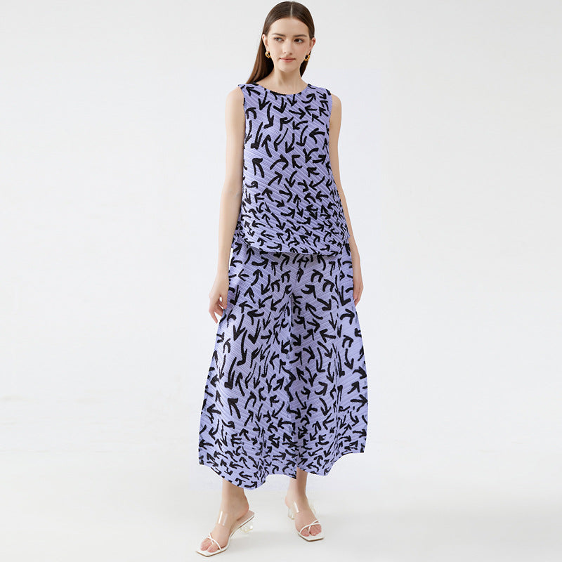 Arrow Suit Women Sleeveless Thin Top Loose Wide Leg Pants Two-Piece Suit Women